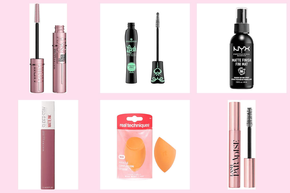 Top 6 maquillage pas cher best-sellers Maybelline Sky High mascara Essence Lash Princess NYX Matte Finish Setting Spray SuperStay Matte Ink Real Techniques Miracle Sponge L'Oréal Lash Paradise grille rose 2026