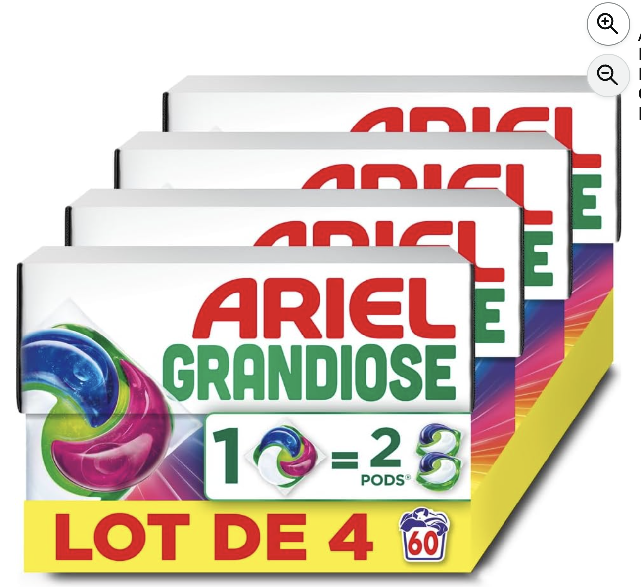 Ariel Grandiose PODS 60 lavages capsules Couleurs Éclatantes