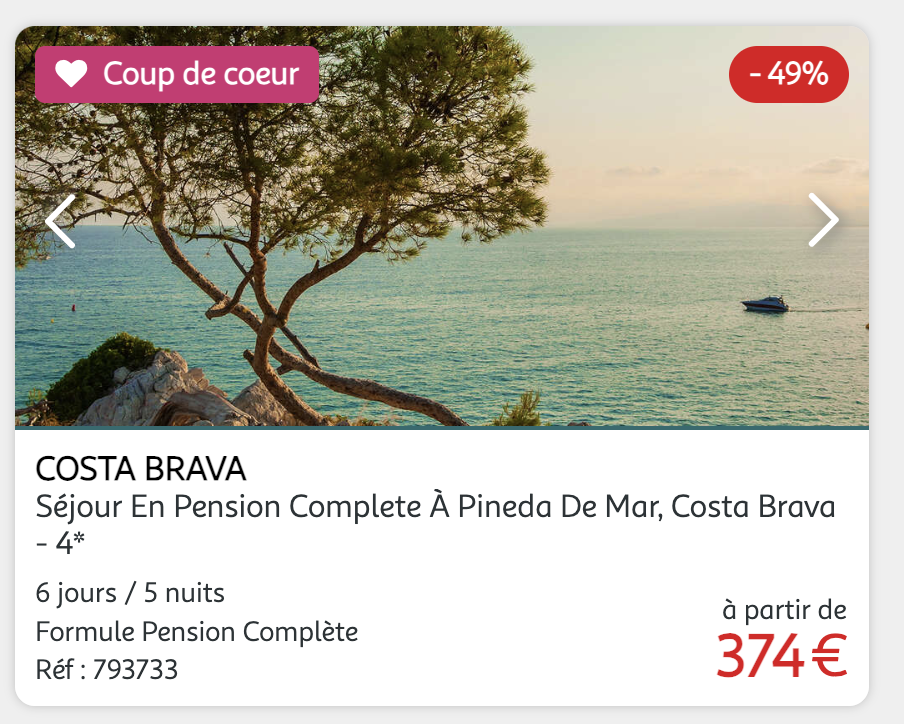 Auchan Voyages Costa Brava sejour pension complete 4 etoiles -49%