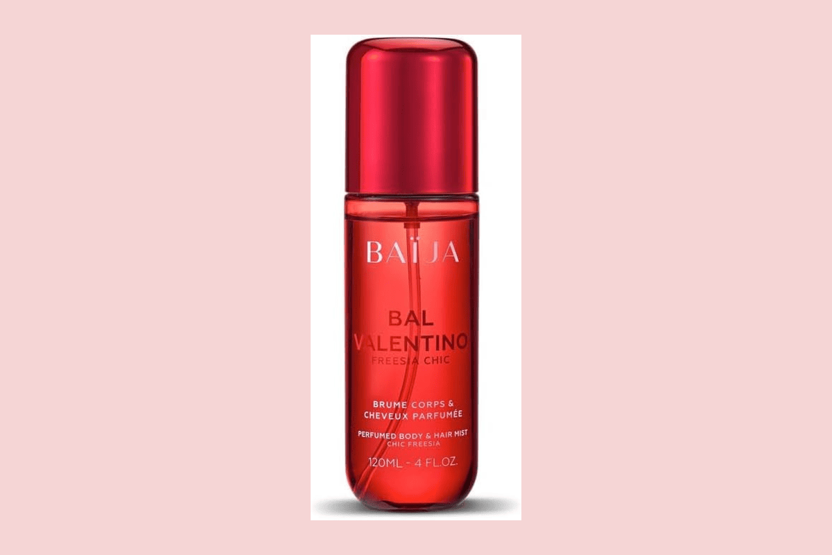 Brume Baïja Bal Valentino corps et cheveux 120 ml rouge transparent élégant capot rouge métallisé