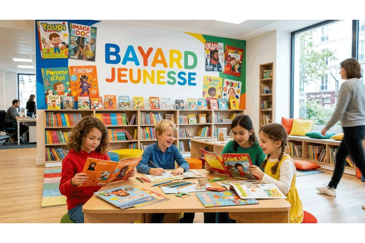 Bayard Jeunesse 4 enfants lecture magazines Pomme d'Api Astrapi Youpi Image Doc J'aime Lire Okapi espace lumineux logo coloré abonnement éducation 1 à 19 ans