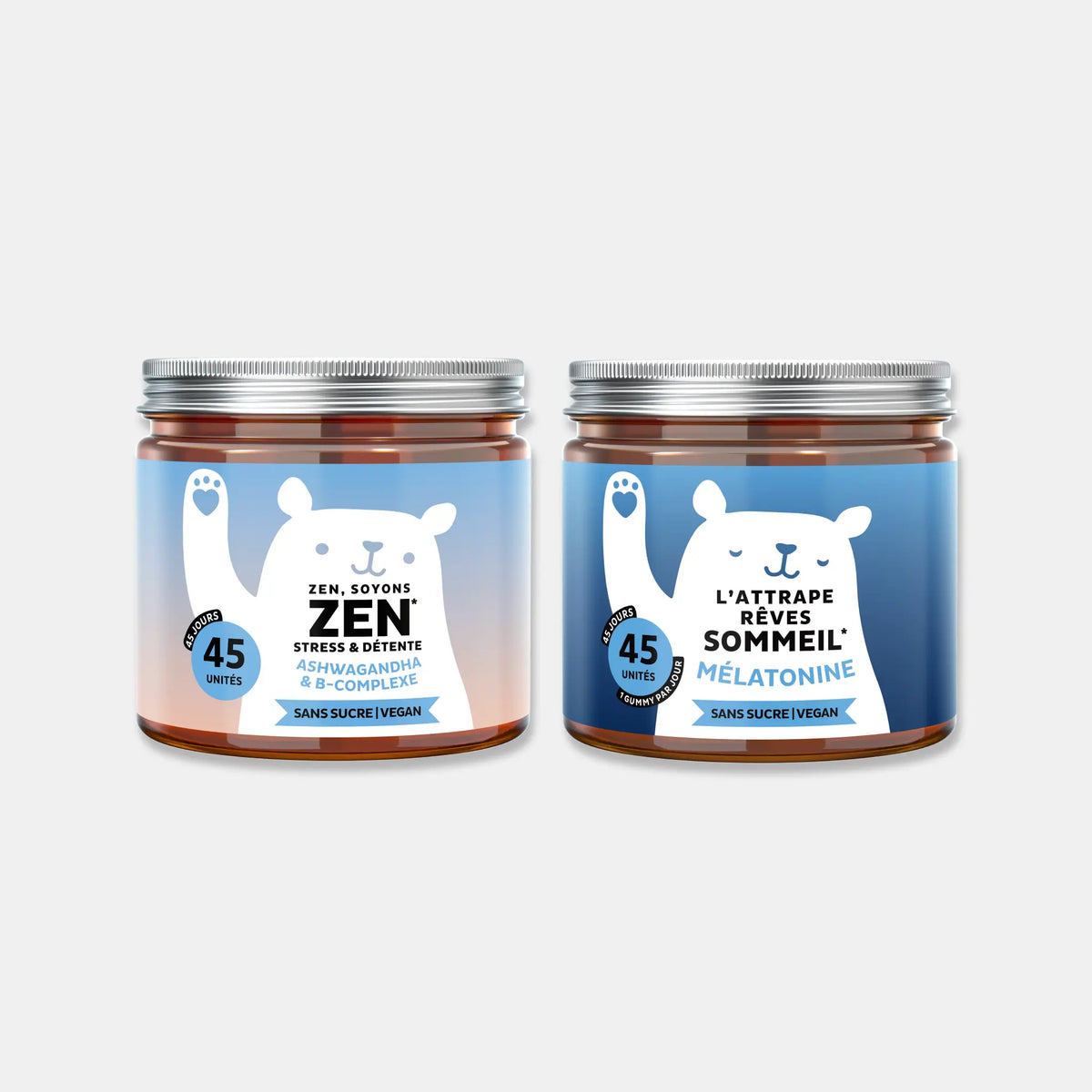 Duo Bears with Benefits Sérénité avec ashwagandha et gummies Sommeil à la mélatonine