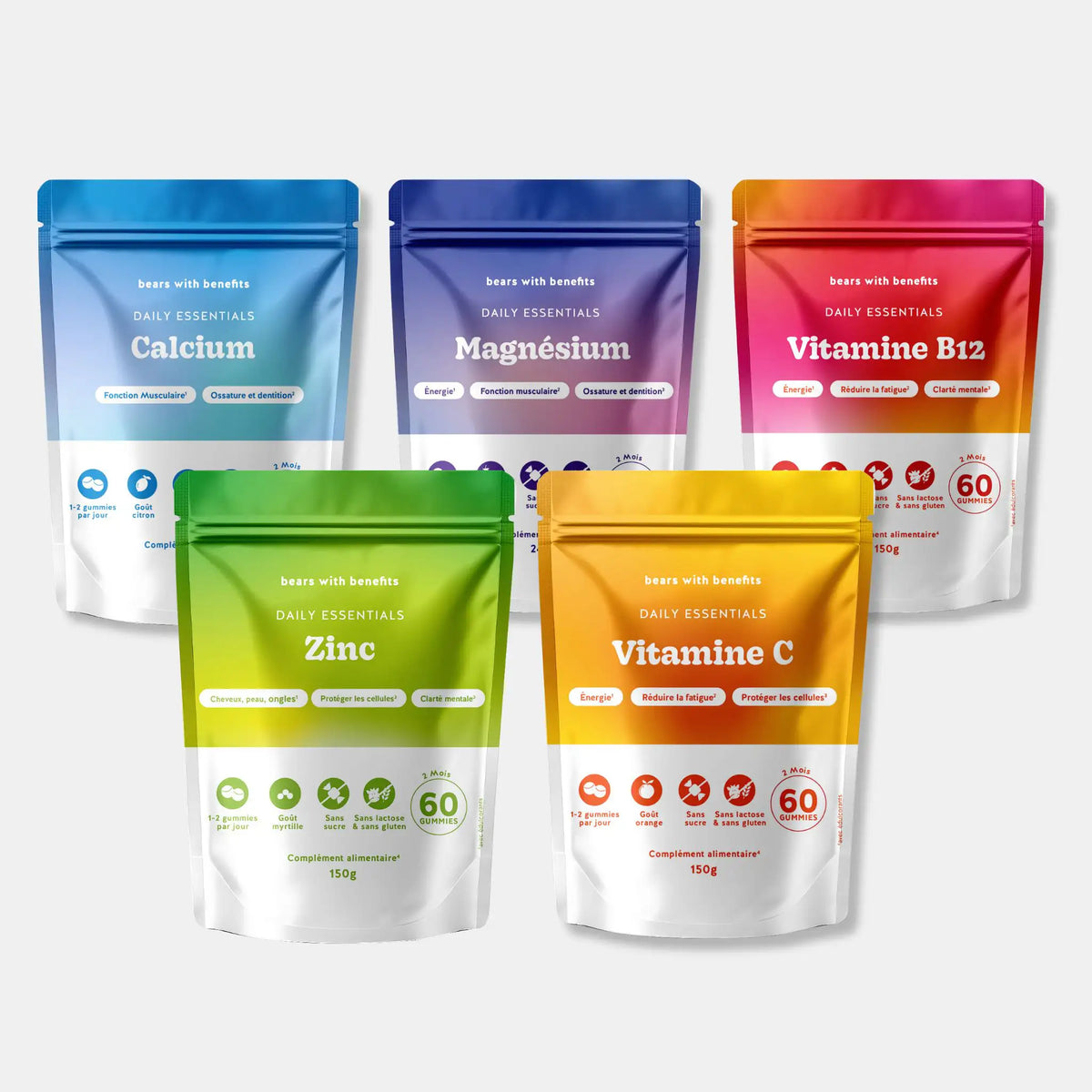 Pack Essentiels du quotidien Bears with Benefits avec magnésium zinc vitamine C calcium et vitamine B12
