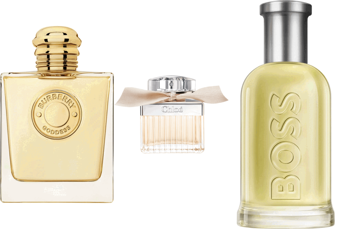 Trois parfums de la sélection Beauty Success : Burberry Goddess, Chloé eau de parfum et Hugo Boss Bottled