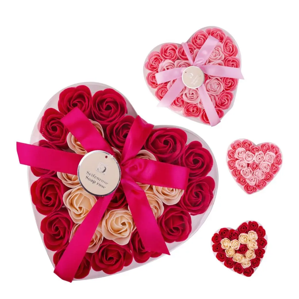Coffret coeur 24 roses en papier de savon Tentation