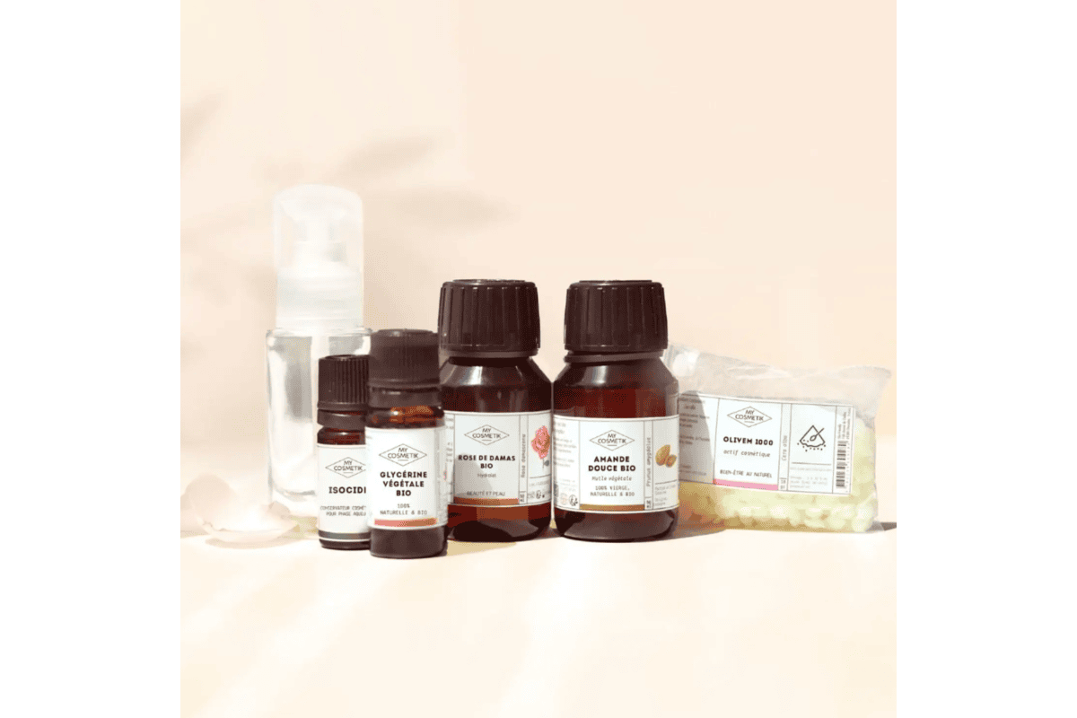 BeautyMix trousse découverte ingrédients huile amande douce hydrolat rose glycérine émulsifiant Olivem
