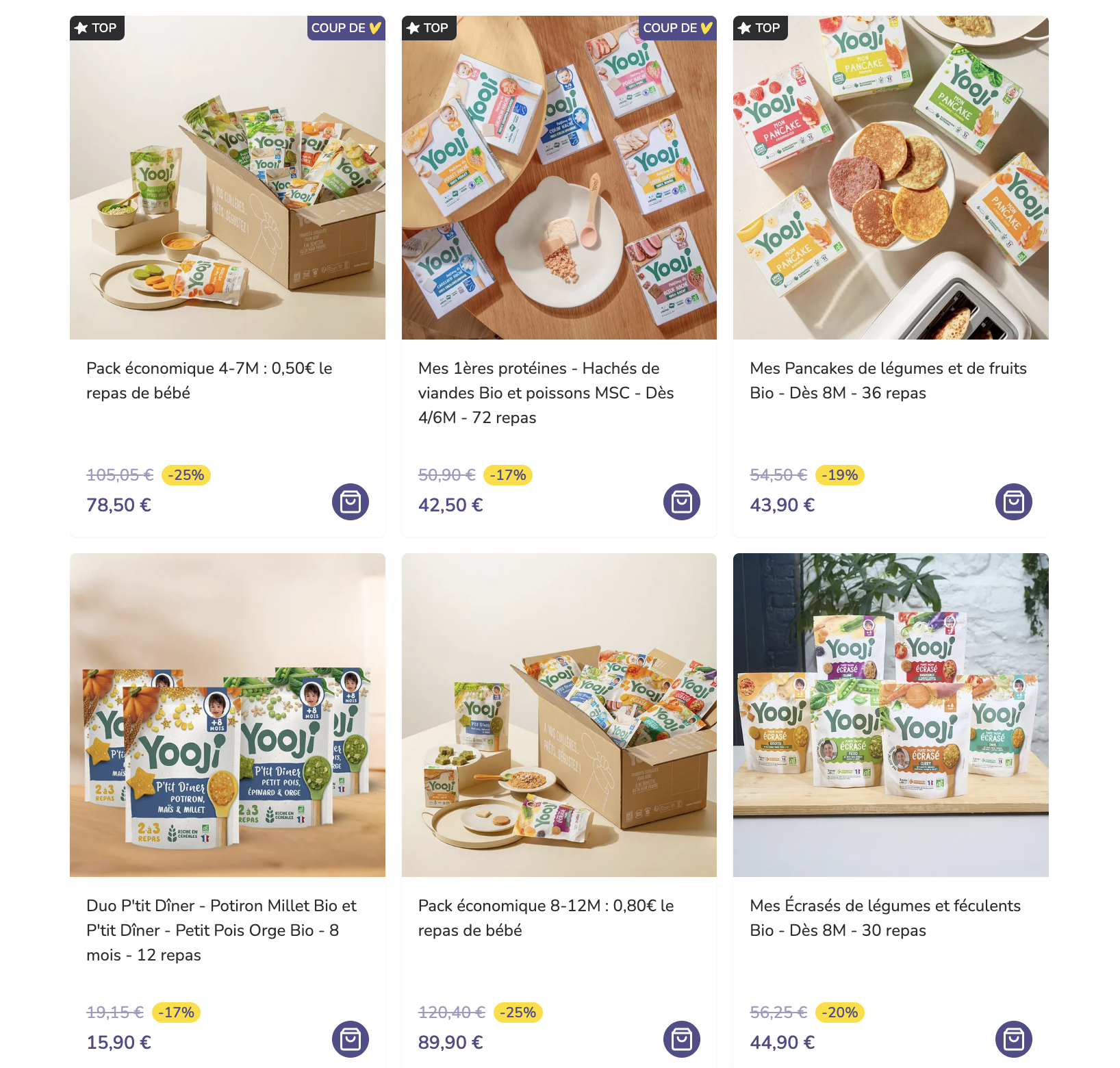 Yooji repas bio bébé packs économiques sur Bebeboutik