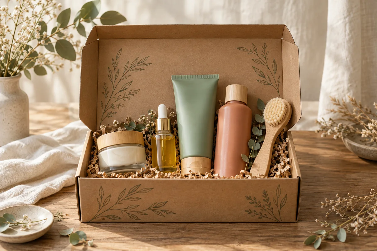 Box beauté bio contenant cinq soins naturels en format vente