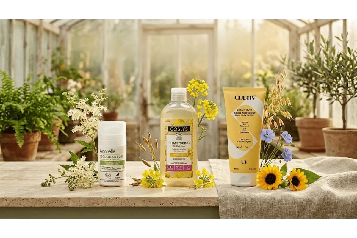 Belle au Naturel Box Été : Acorelle déodorant 24h, Coslys shampooing nourrissant, Cultiv Sublim-Body crème corps riche dans une serre fleurie
