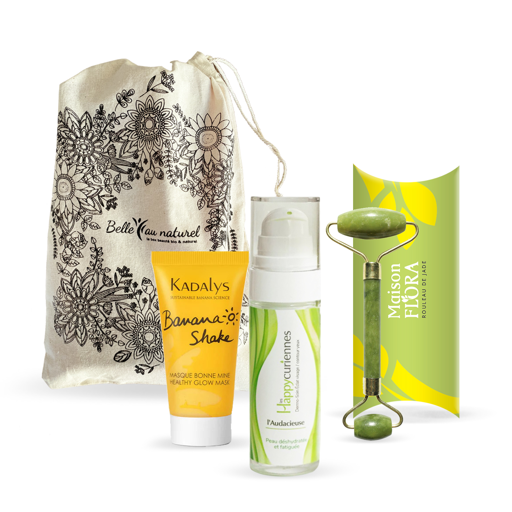 Coffret Belle au Naturel avec masque Kadalys, sérum et rouleau de jade