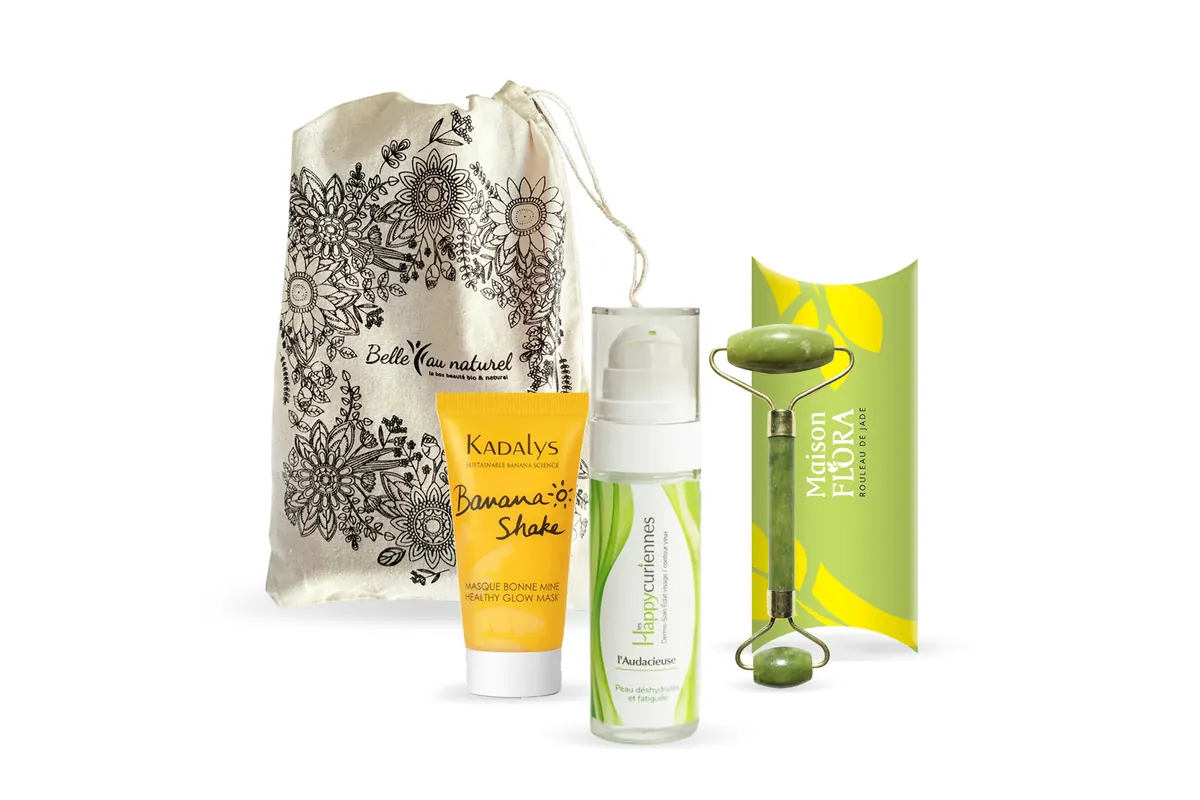 Coffret Belle au Naturel avec masque Kadalys, sérum et rouleau de jade