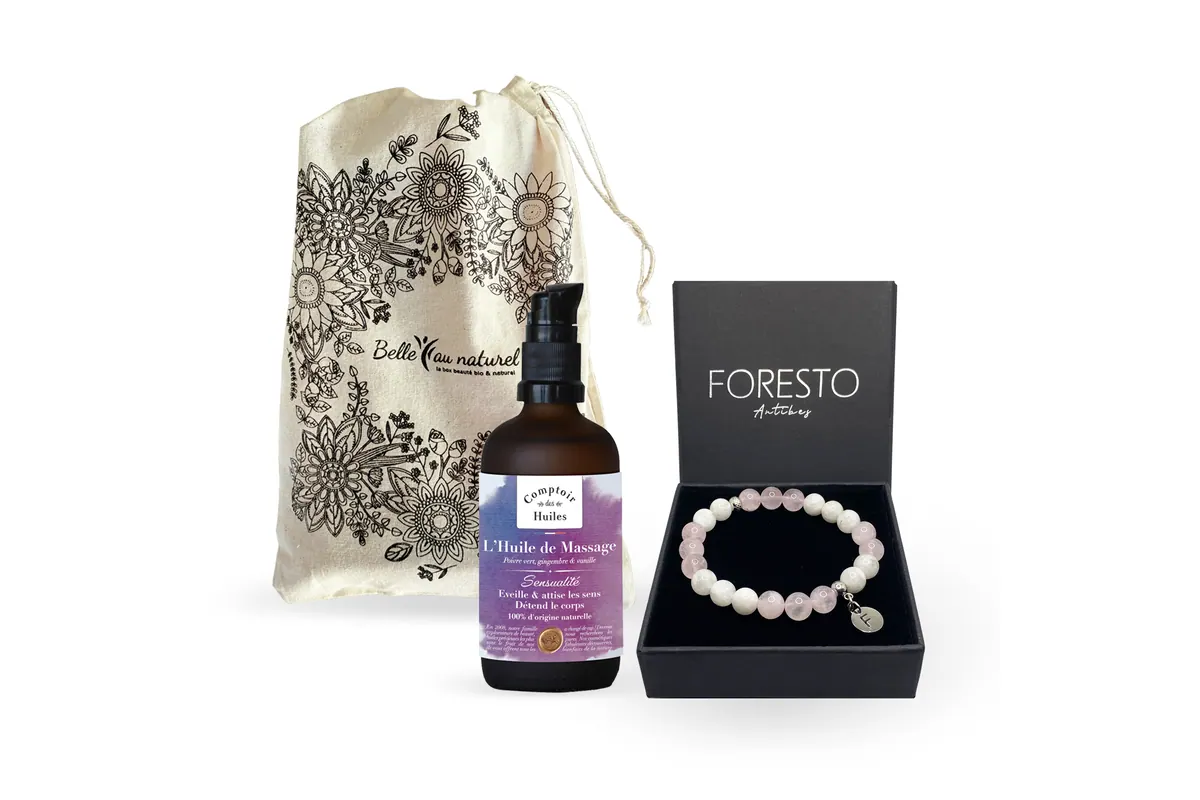 Coffret Belle au Naturel avec huile de massage et bracelet Foresto