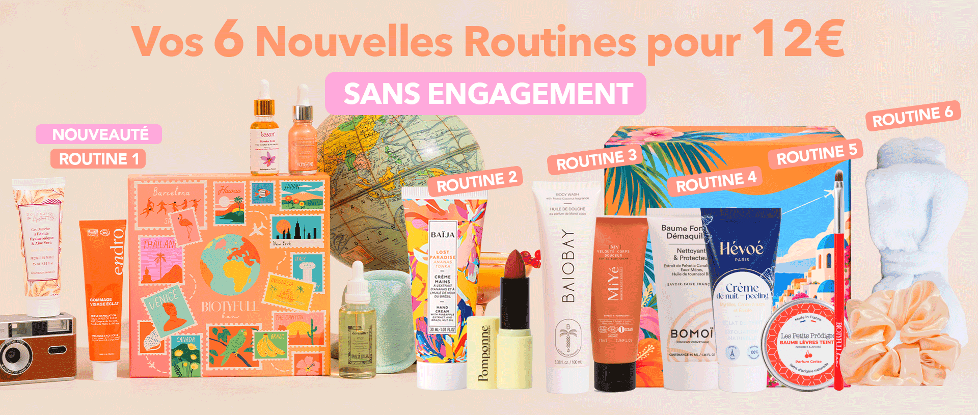 Six nouvelles routines BIOTYFULL Box et leurs seize produits proposés pour 12 euros