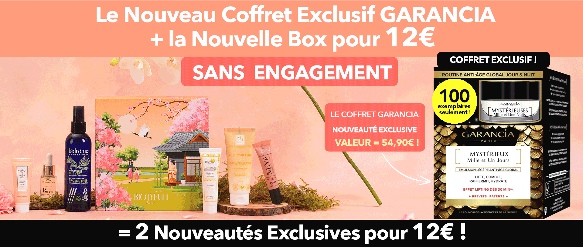 Offre BIOTYFULL Box Voyage en Corée et coffret anti-âge Garancia avec 8 produits pour 12 euros