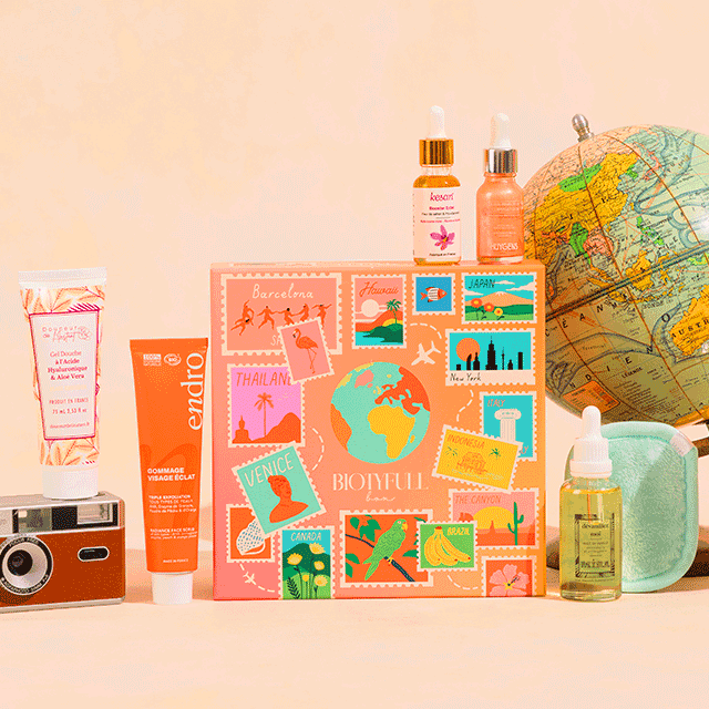 Routine Voyage autour du Monde BIOTYFULL Box avec six soins et accessoires