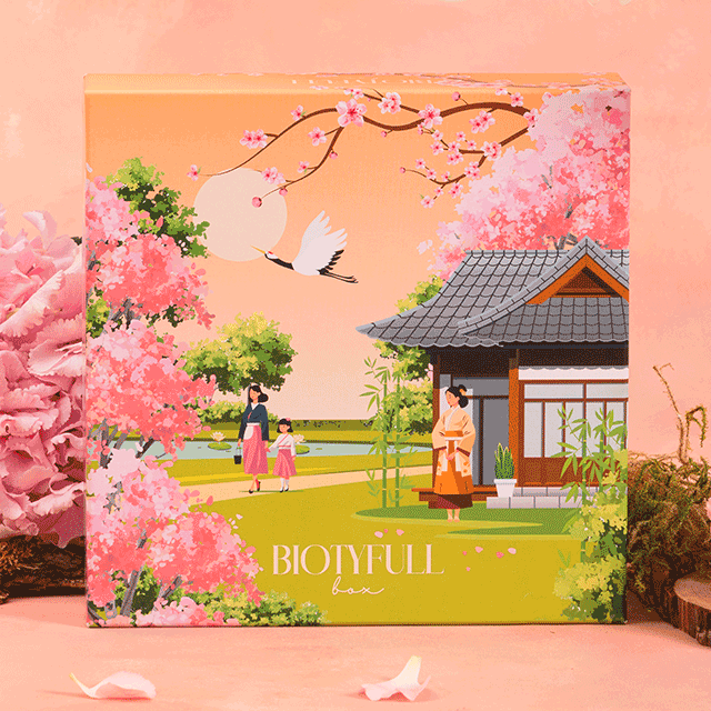 Nouvelle BIOTYFULL Box Voyage en Corée décorée de fleurs de cerisier