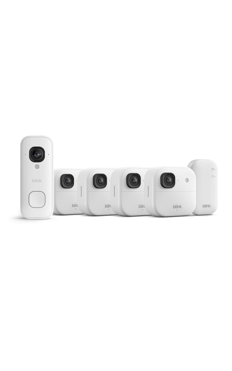 Pack Blink avec quatre caméras extérieures 2K+, une sonnette vidéo et un module de synchronisation