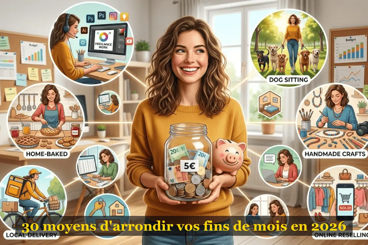 30 moyens concrets d'arrondir ses fins de mois en 2026 : revente, location, cashback, sondages, recyclage, livraison, cours particuliers