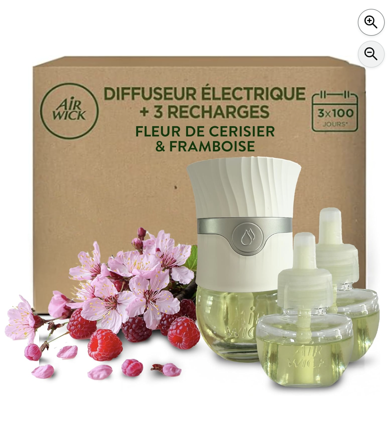 Air Wick Kit diffuseur électrique 3 recharges Fleur de Cerisier Framboise