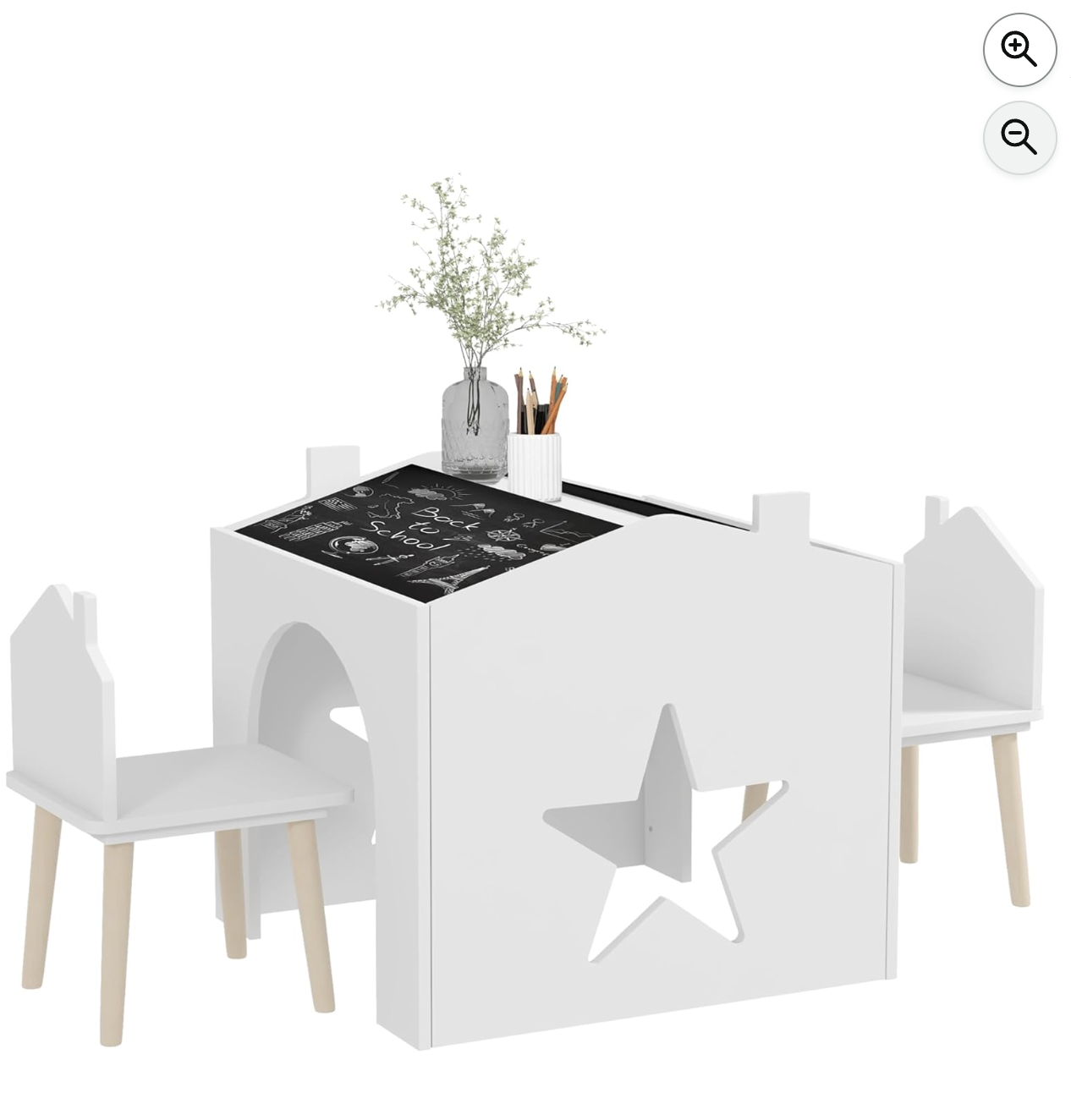 Ensemble table et 2 chaises AIYAPLAY blanc avec plateau tableau noir pour enfants