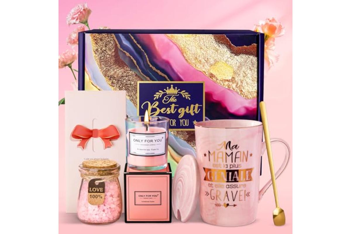 Coffret cadeau Fête des Mères ALBISS tasse céramique marbrée mug texte doré set spa bien-être amazon mai 2026
