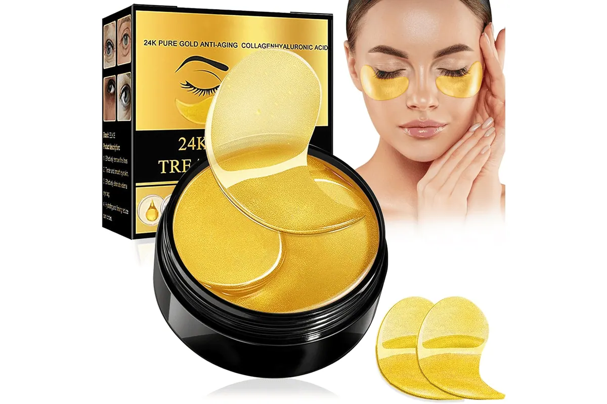 60 patchs masque yeux 24k or acide hyaluronique collagène anti-cernes anti-poches hydratation contour