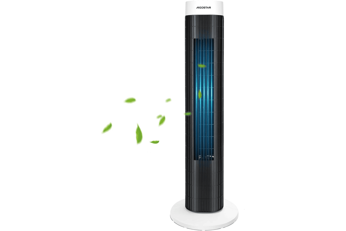Aigostar Ben ventilateur colonne silencieux 76 cm noir et blanc 3 vitesses oscillation 85° minuterie 120 min 45 W économique pour chambre salon bureau bon plan Amazon