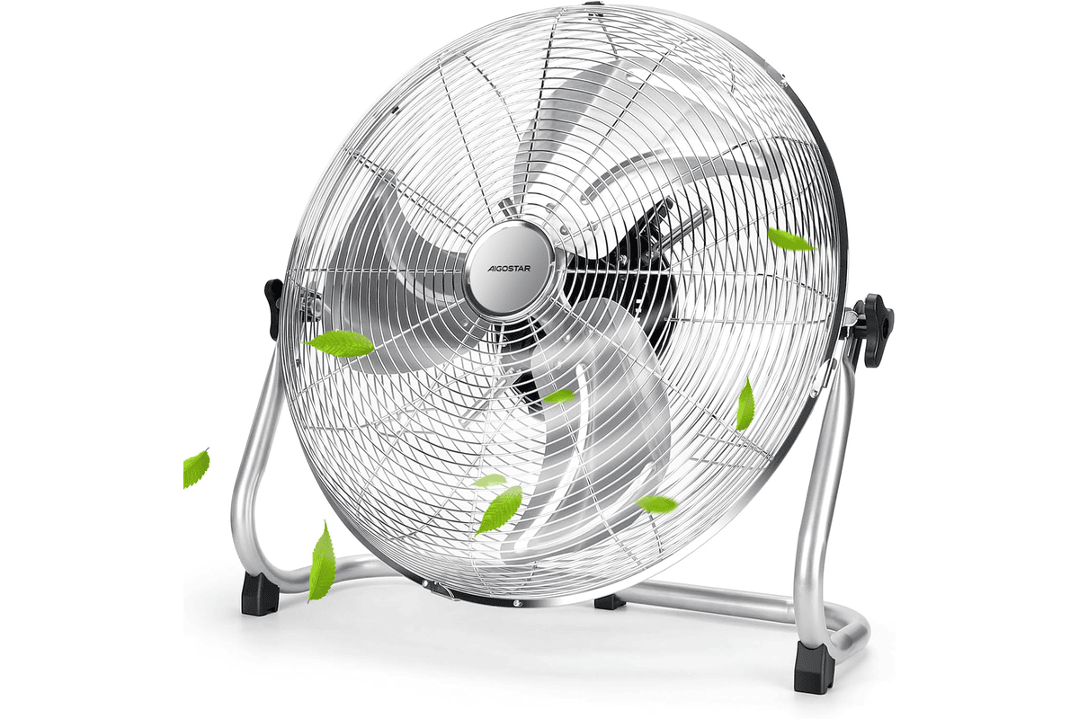Aigostar ventilateur industriel de sol 54 cm 100 W noir et métal chromé 3 vitesses oscillation 120° poignée portable pour atelier magasin maison bon plan Amazon