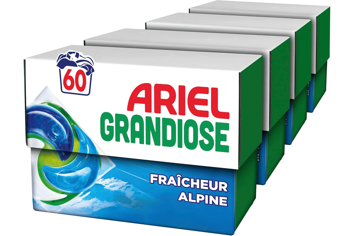 Ariel Pods Grandiose Fraîcheur Alpine capsules lessive lave-linge 23,01 € bon plan Amazon