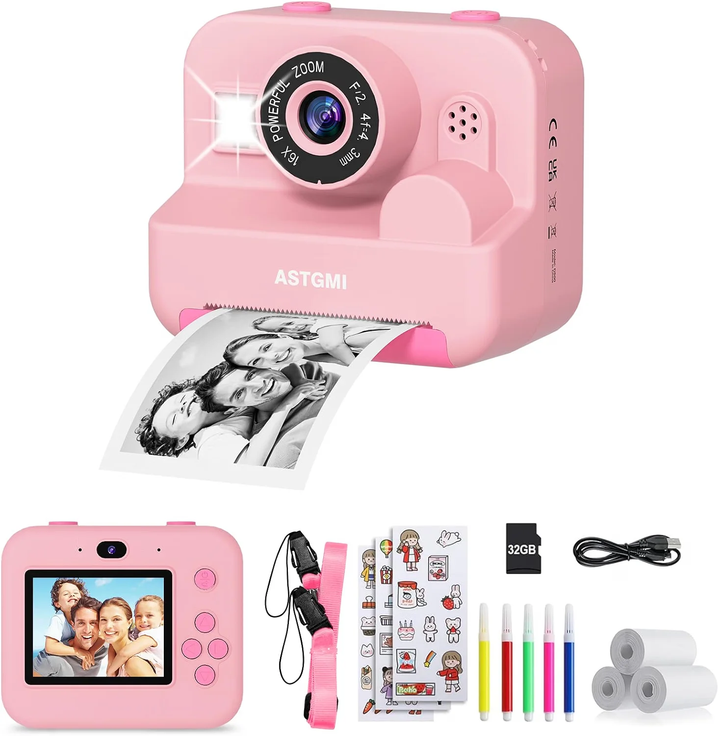Appareil photo instantané rose ASTGMI pour enfant avec accessoires