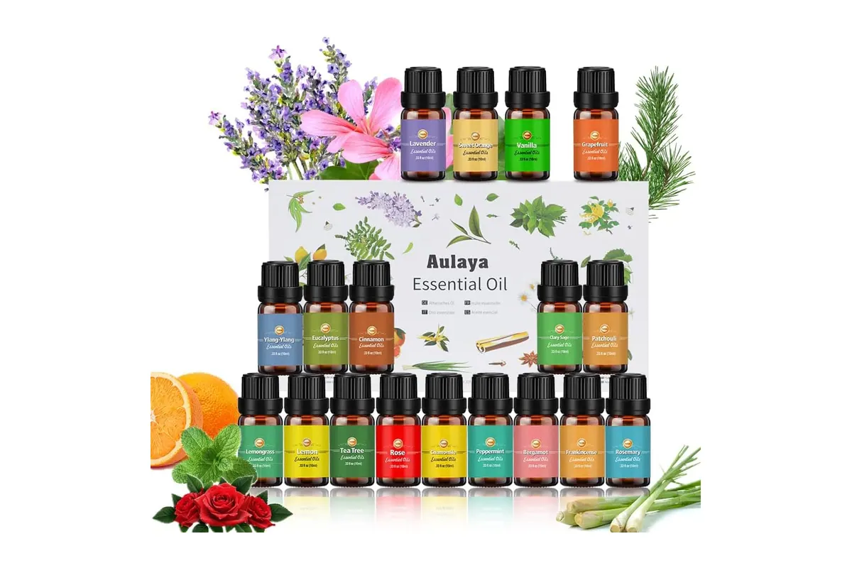 Aulaya coffret 18 huiles essentielles 10 ml arbre à thé lavande eucalyptus encens citronnelle romarin orange menthe citron bergamote