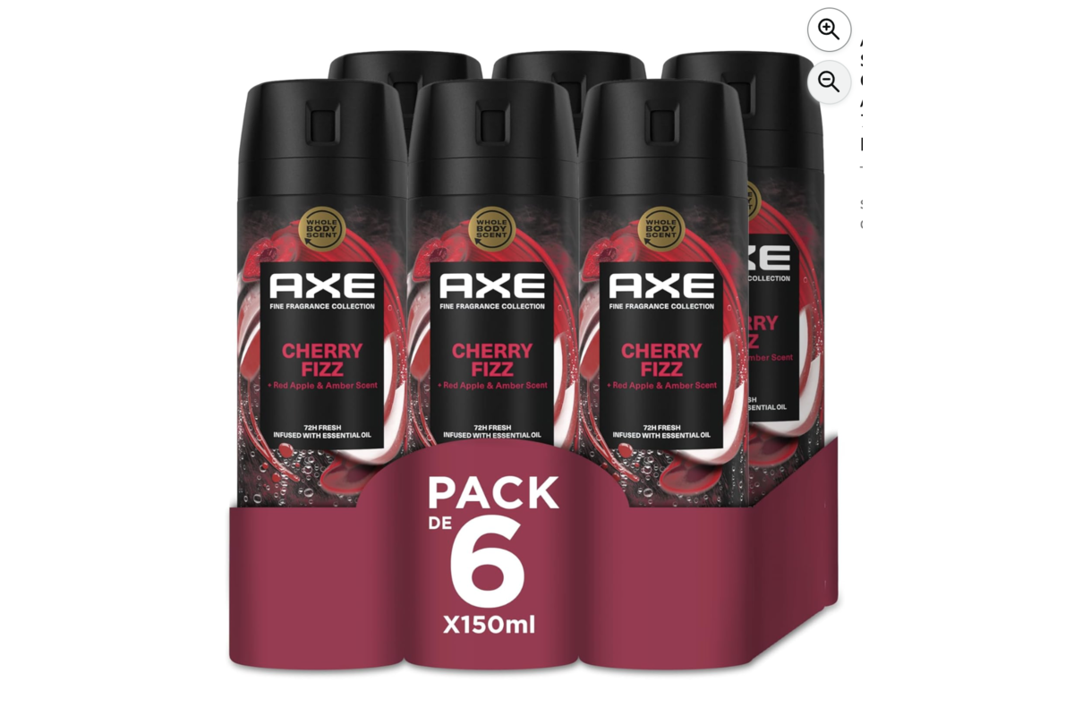 AXE déodorant homme spray Cherry Fizz Collection Prestige lot 6 x 150 ml fraîcheur 72h pomme cerise eucalyptus ambre Amazon French Week 19,76€