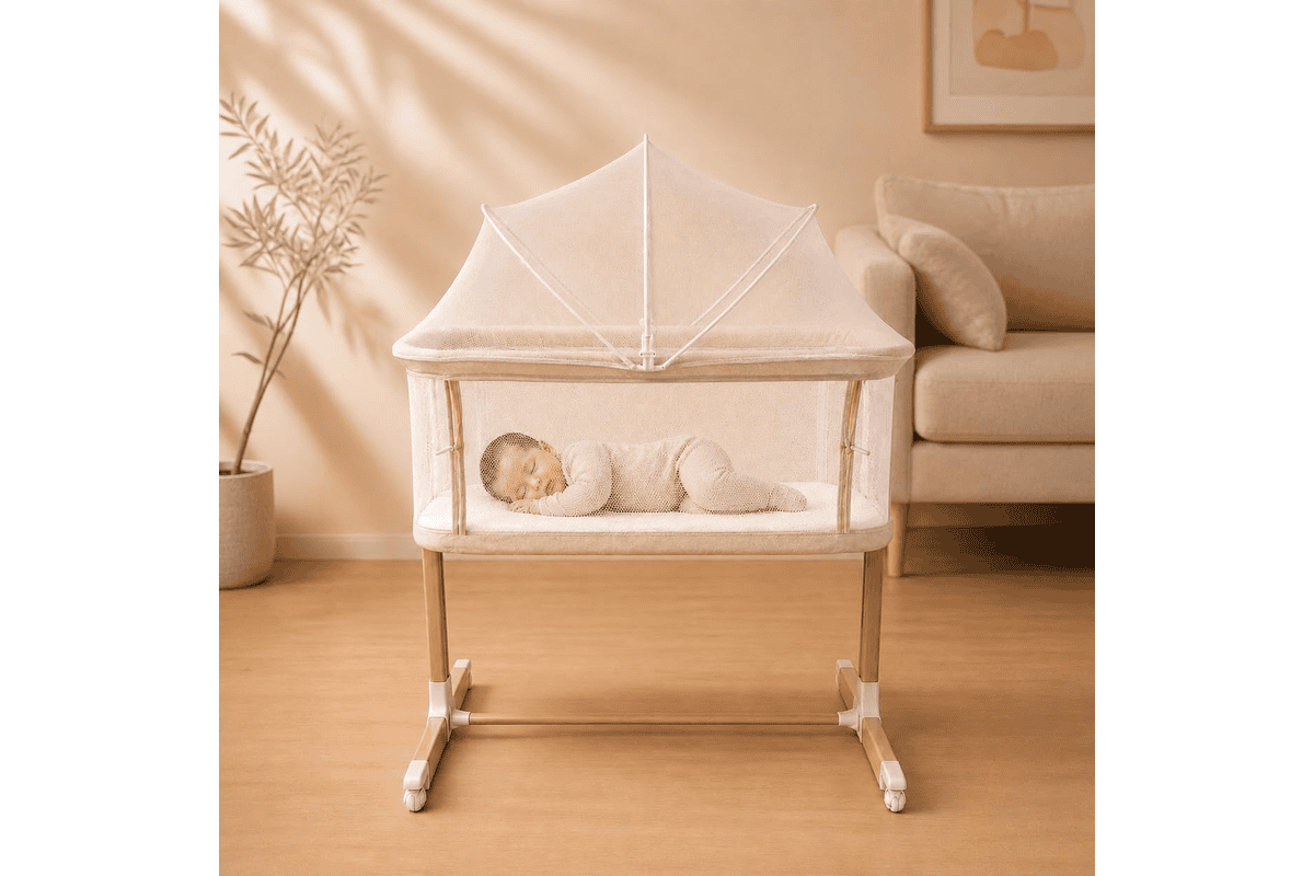 BEBE2LUXE Berceau Kelio cododo lit bébé 9 kg réglage hauteur inclinaison matelas 4 roulettes freins beige