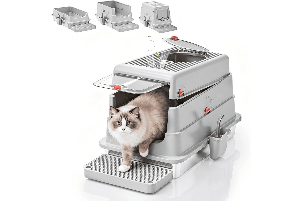 BEST JAJA bac litière chat XXL acier inox SUS304 couvercle 160 degrés filtre anti-odeurs bord haut anti-fuite à 53,19 € Amazon
