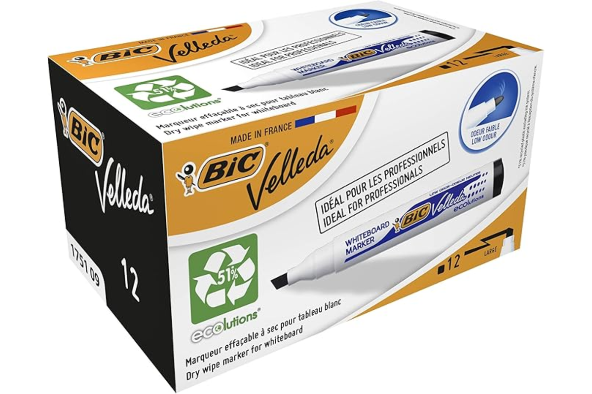 Boîte de 12 feutres noirs BIC Velleda ECOlutions pour tableau blanc
