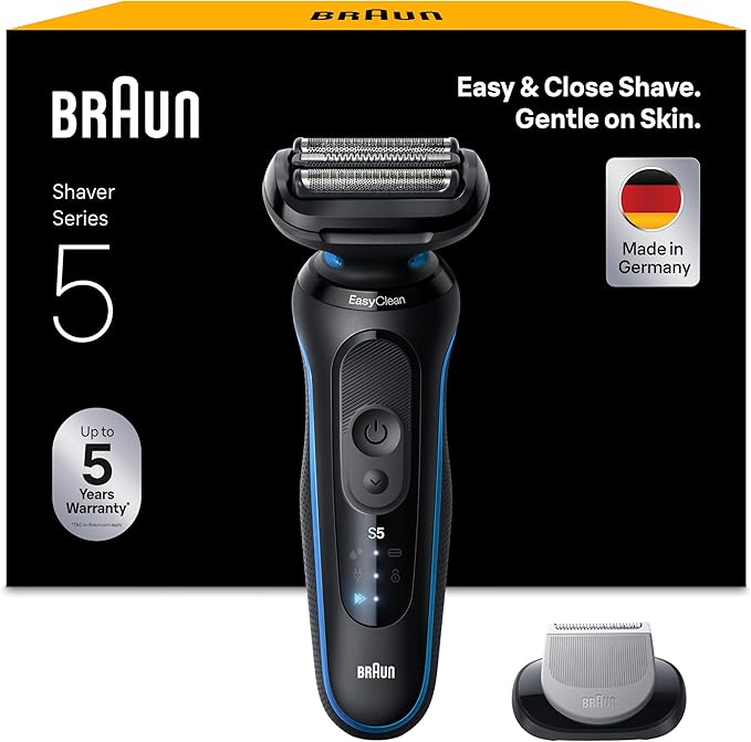 Rasoir électrique homme Braun Series 5 52-B1600S bleu avec accessoire tondeuse corps