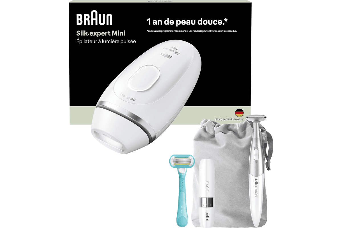 Braun Silk Expert Mini PL1104 épilateur lumière pulsée IPL compact tondeuse Gillette Venus 1 an sans poil à 269,98 € Amazon