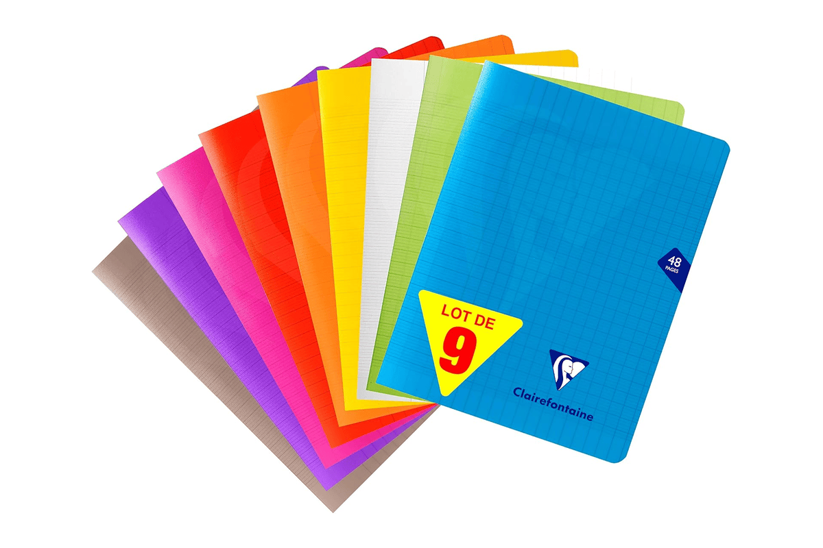 Clairefontaine Mimesys lot de 9 cahiers 17x22 cm 48 pages grands carreaux couverture polypro 9 couleurs