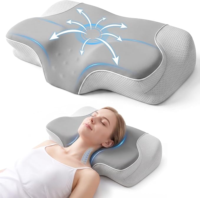 Oreiller ergonomique cervical CloudNook gris à mémoire de forme