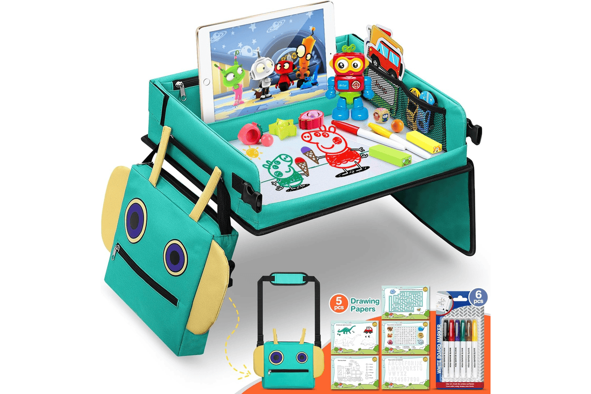 COOLJOY plateau de voyage enfant voiture sac à dos robot multifonctionnel détachable voyage extérieur intérieur 5 feuilles dessin éducatives 6 stylos couleur