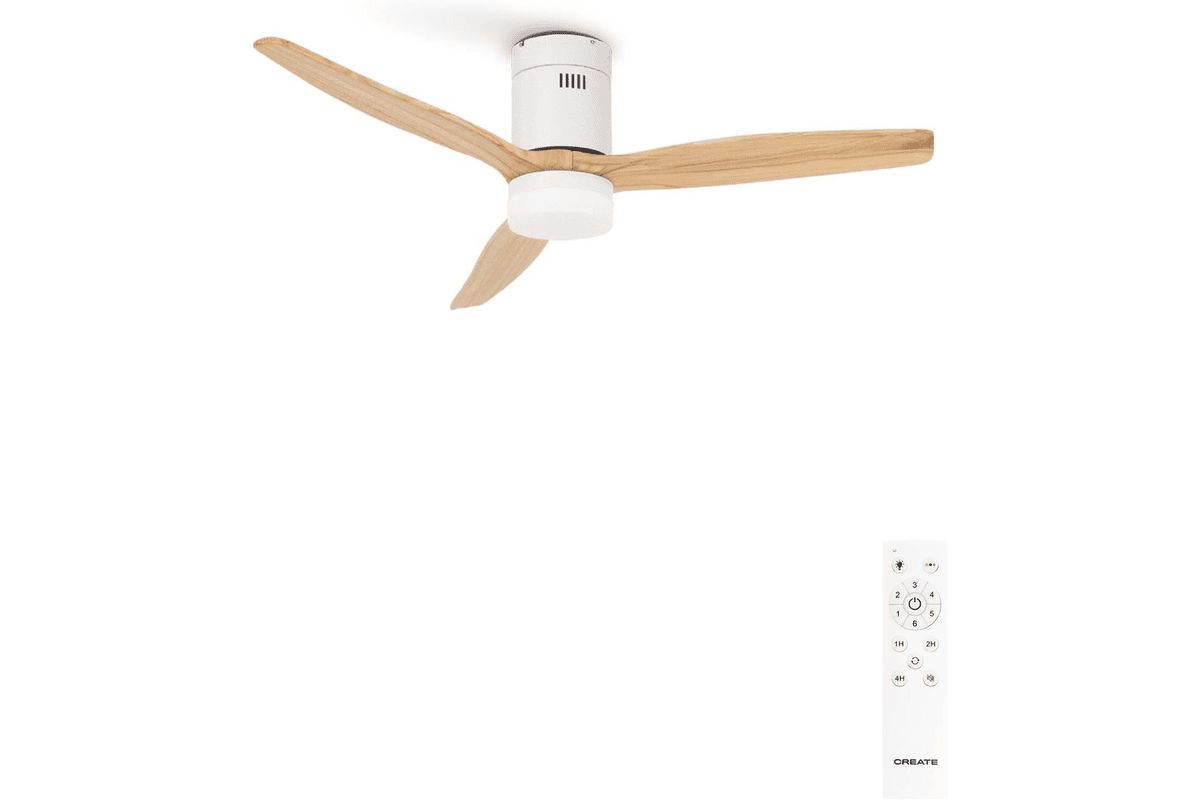 CREATE Windcalm ventilateur de plafond ABS pales effet bois clair Ø132 cm 40W silencieux 6 vitesses télécommande minuterie été hiver double hauteur bon plan Amazon