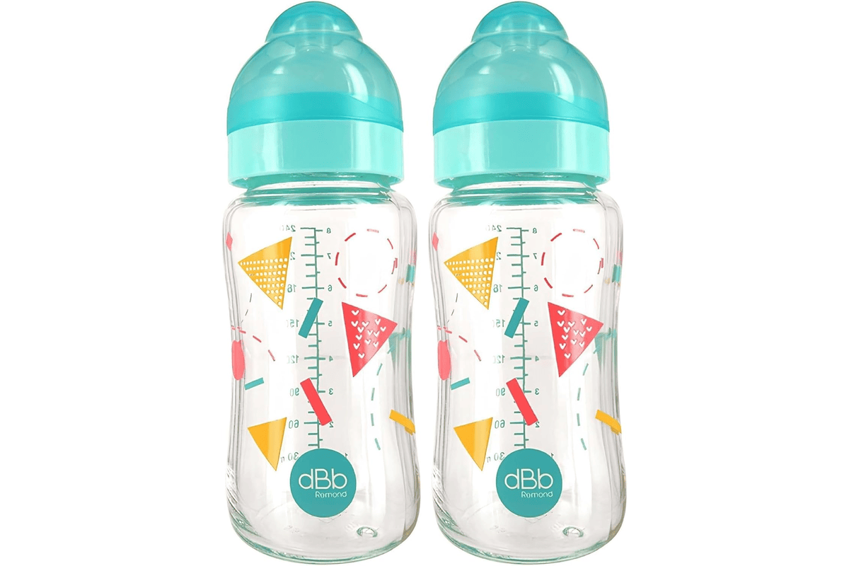 dBb Remond Biberon Verre 240 ml Anticolique Mint décor géométrique tétine NN silicone large ouverture Made in France lot de 2 19,58 € Amazon