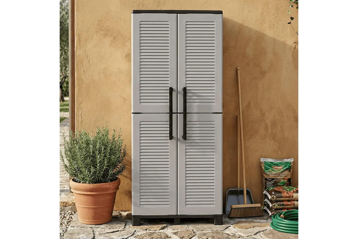 Dmora Armoire d'extérieur Veurne, 2 portes, 68 × 37 × H169 cm (gris clair + noir) Amazon juillet 2026 bon plan