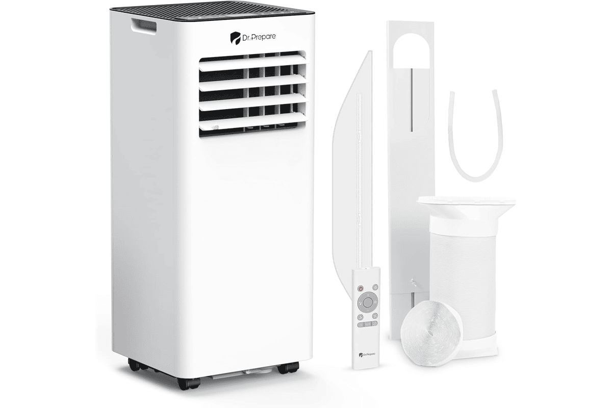 Dr.Prepare Climatiseur Mobile 7000 BTU 4-en-1 avec télécommande pour refroidir ventiler déshumidifier et dégivrage automatique tuyau d'évacuation inclus
