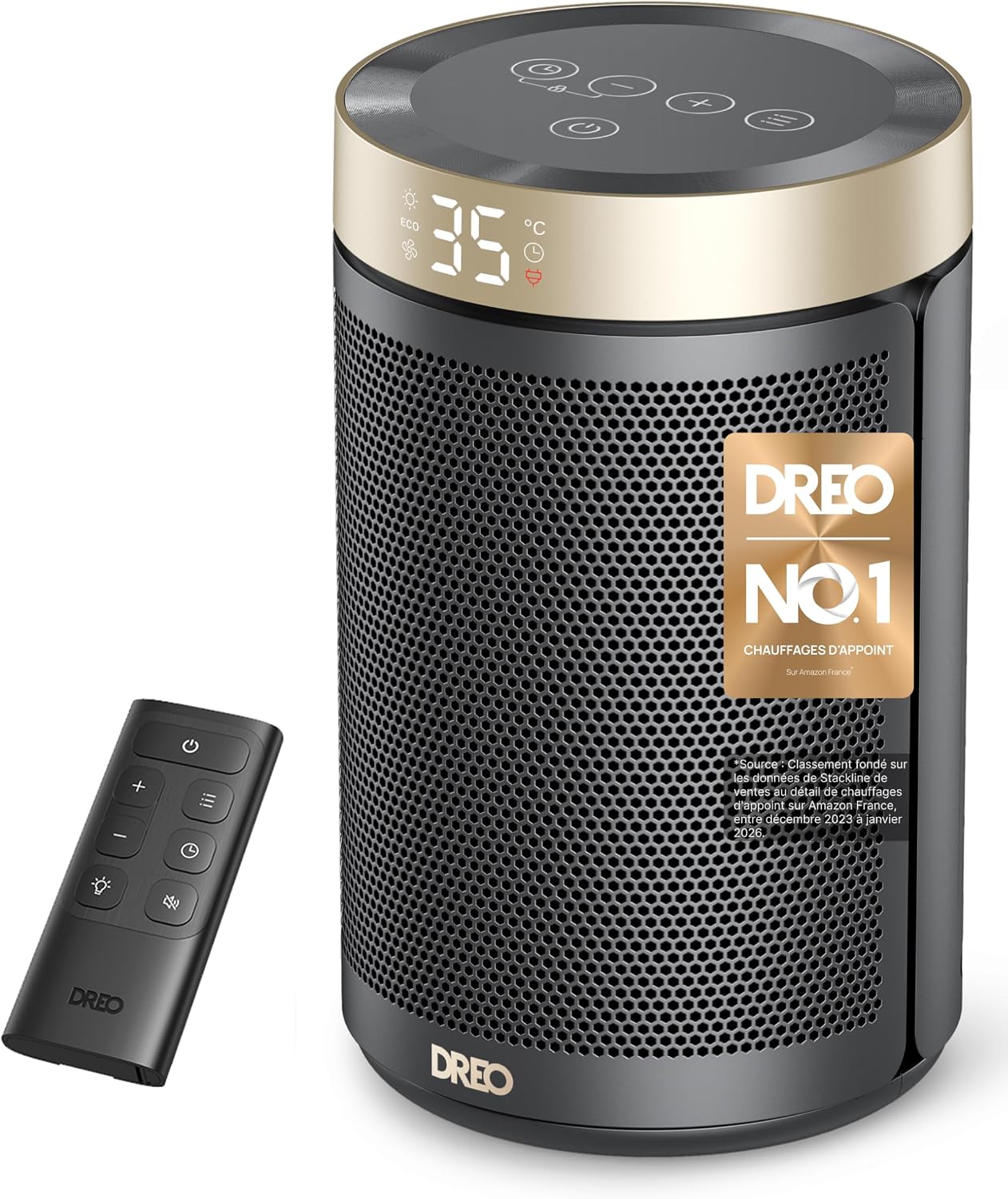 Chauffage soufflant Dreo Atom 316 doré de 1500 W avec thermostat