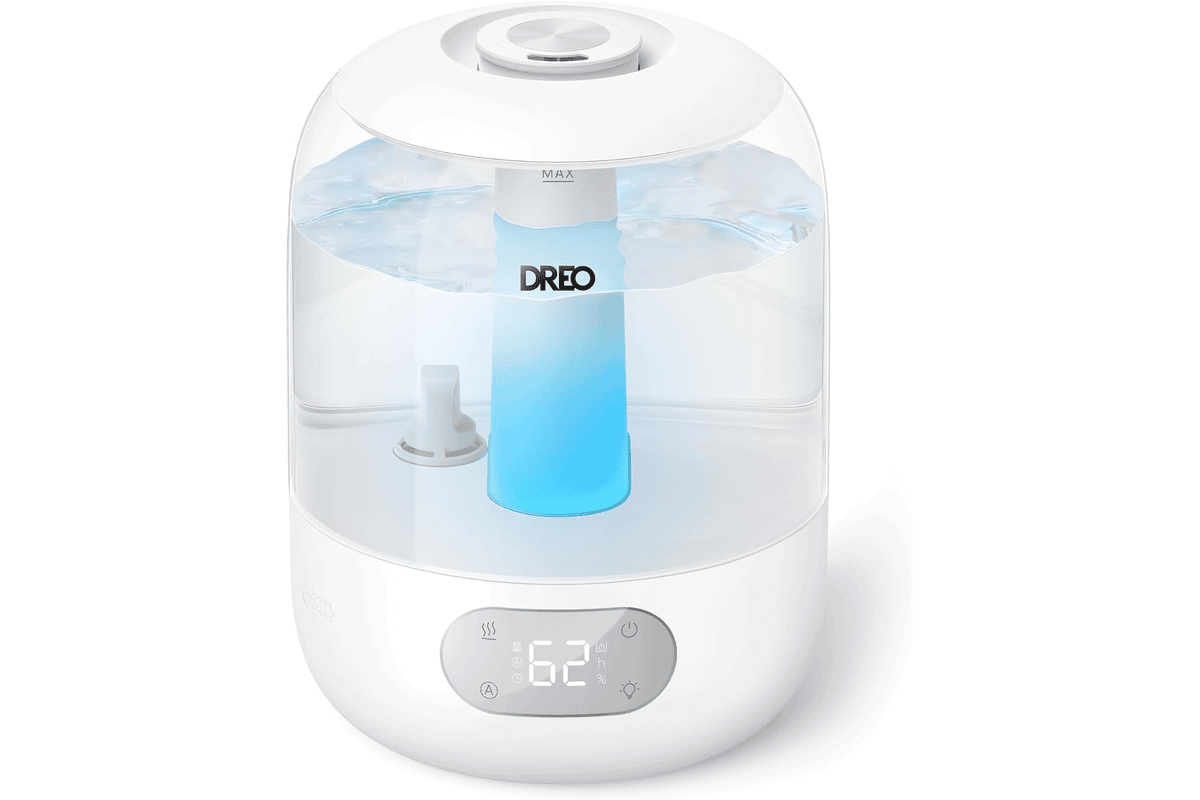 Humidificateur DREO 3L blanc pour chambre bébé, silencieux avec veilleuse allumée