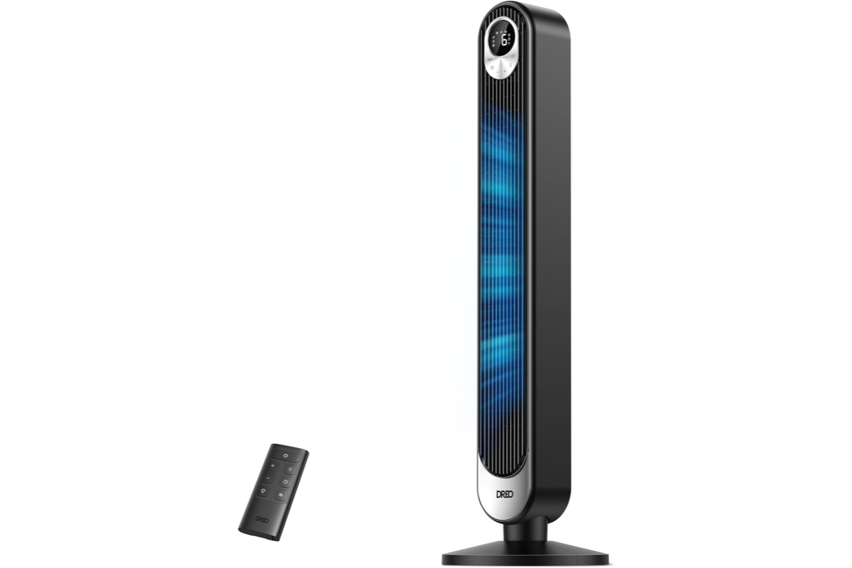 Bon plan Amazon Dreo ventilateur colonne silencieux 106 cm télécommande 9 vitesses 4 modes minuterie 12h oscillant 90 89 euros mai 2026