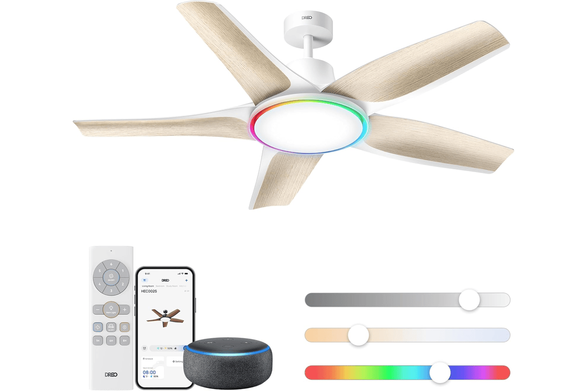 DREO ventilateur de plafond intelligent profil bas 132 cm noir avec capteur de température et télécommande