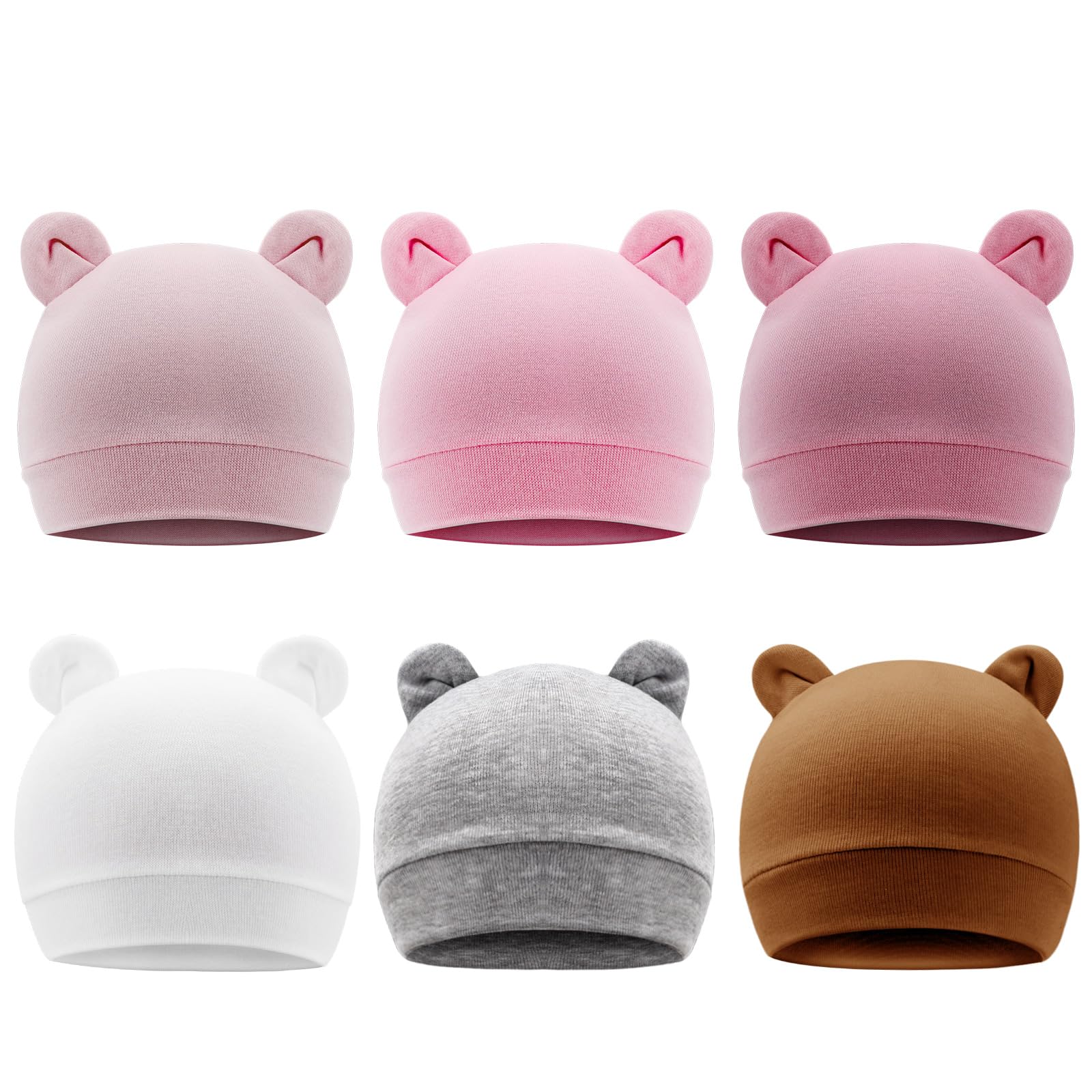 Lot de six bonnets DRESHOW pour bébé avec petites oreilles d’ours