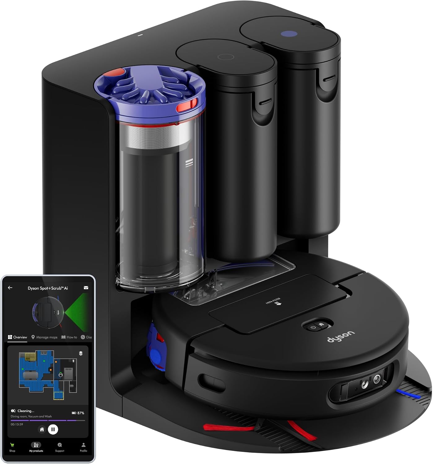 Robot aspirateur laveur Dyson Spot Scrub AI noir et bleu